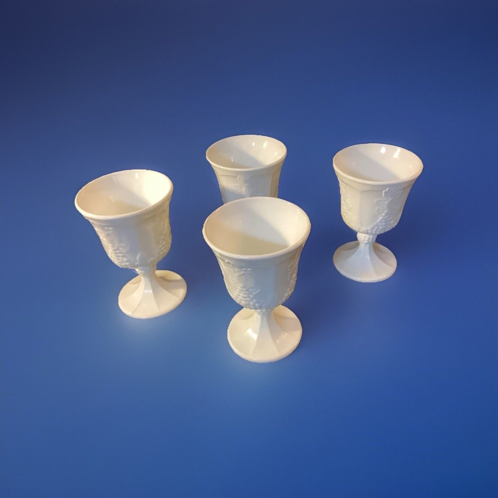 Indiana Glass Colony Harvest Grape Milk Glass Goblets - Set of 4 - Vintage